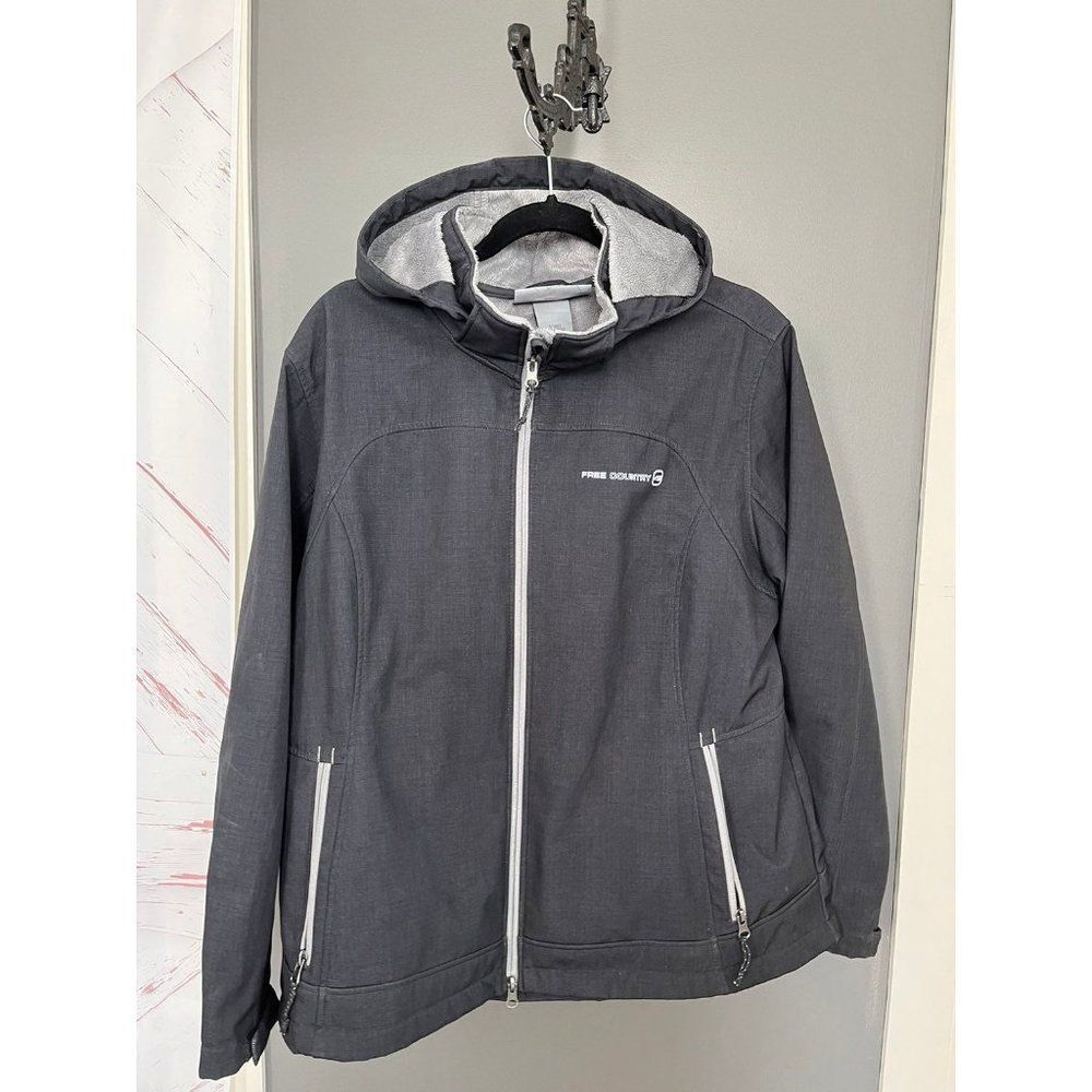 Free country xxl black hooded coat jacket with fleece